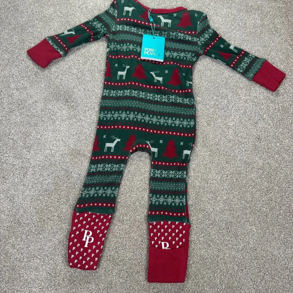 Posh Peanut Kids Christmas Pajamas Footie Sleepsuit 6‎ 9M Deer Tree Fair Isle